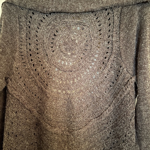 JohnPaulRichard Shawl Collar Fringe Grey Cocoon Sweater with Mandala Back-NWT - Picture 3 of 6